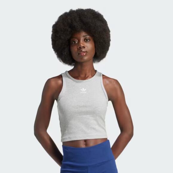 Adidas Women's Light Gray ESSENTIALS RIBBED TANK TOP Size Small NEW - Picture 1 of 13